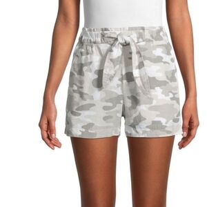 Gray & White Camo Print Draw String Paper Bag Style Shorts | Large NICOLE MILLER